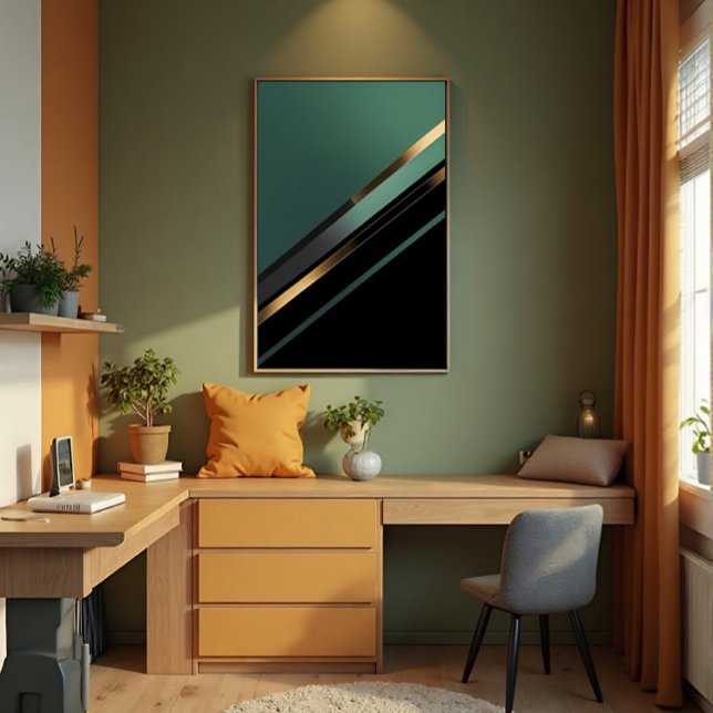 Poster Listras Diagonais em Esmeralda Profundo e Dourado (Criador carregado)