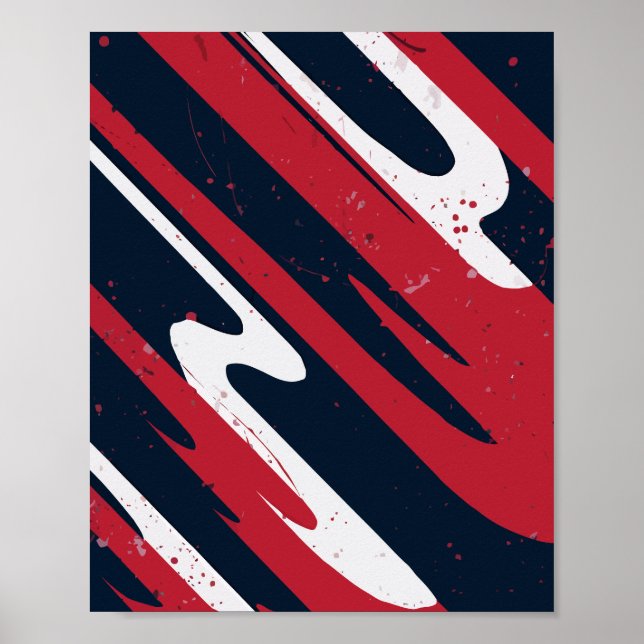 Poster Listras Dinâmicas de Pincel Vermelho e Branco (Frente)