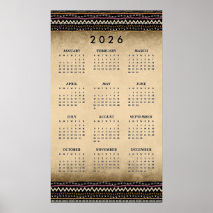 Poster Listras Étnicas Tribais Calendário de Parede de 20