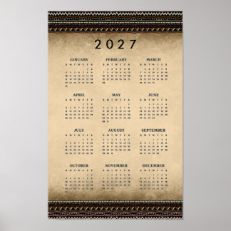 Poster Listras Étnicas Tribais Cartaz de Calendário de Pa