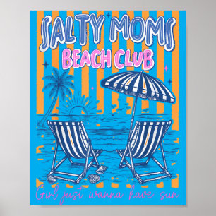 Poster Listras Retrô Salty Moms Beach Club Vibrações de V