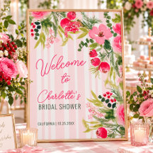 Listras Rosa Pintada Floral Chá de Noiva Bem-Vindo
