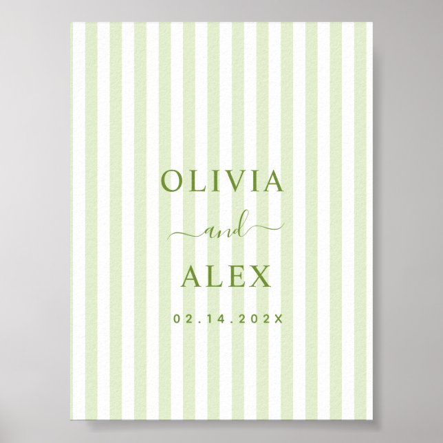Poster Listras Verdes Retrô Casamento Personalizado  (Frente)