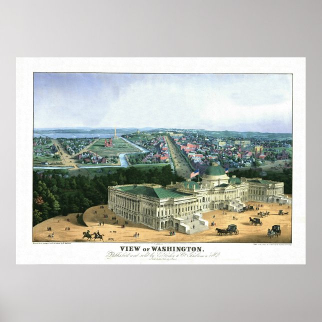 Póster Lithógrafo a cores 1852 - Vista de Washington (Frente)