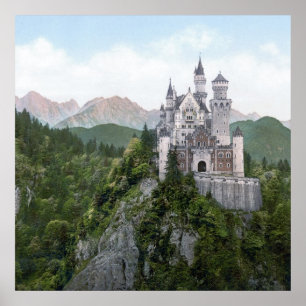 Póster Litografia do castelo de Neuschwanstein