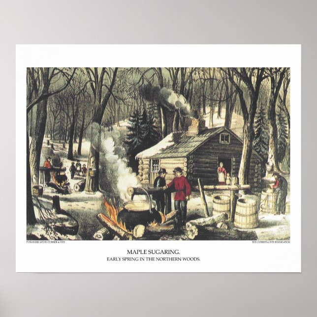 Póster Litógrafo Currier & Ives: Maple Sugaring (Frente)
