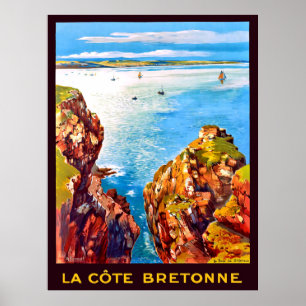 Poster Litoral Brittany, visão de área, França, viagem
