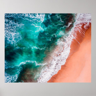 Poster Litoral de ondas do oceano Azul de Praia
