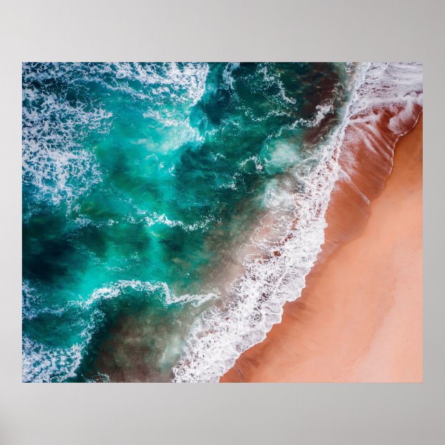 Poster Litoral de ondas do oceano Azul de Praia (Frente)