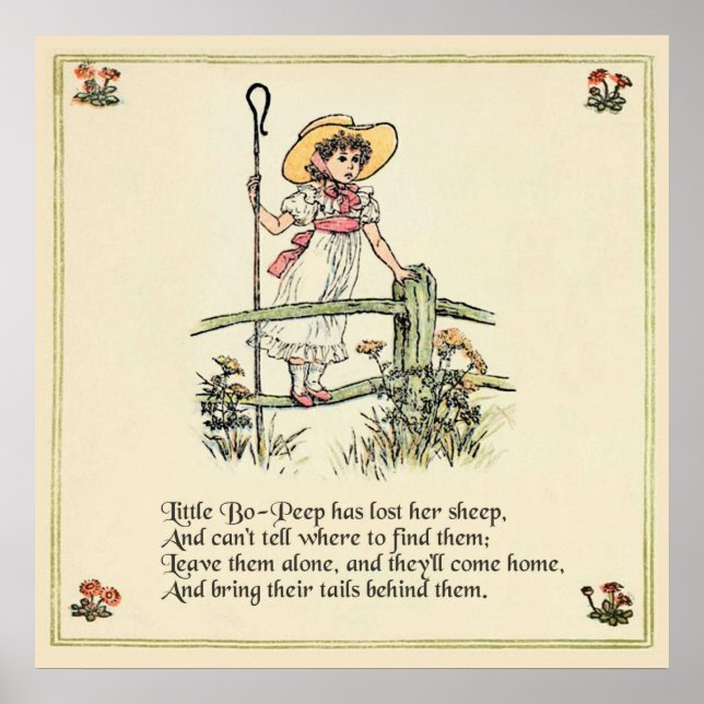 Póster Little Bo-Peep: Clássico de Kate Greenaway Nursery (Frente)