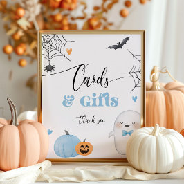 Poster Little Boo Halloween cartões azuis e presentes 