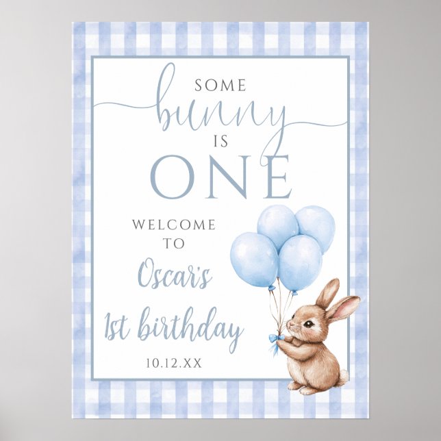 Poster Little Bunny Blue 1st Birthday Welcome Sign (Frente)