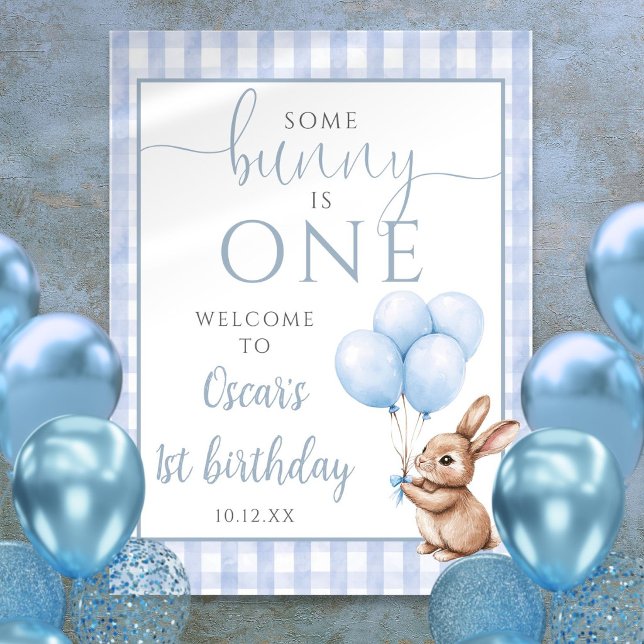 Poster Little Bunny Blue 1st Birthday Welcome Sign (Little Bunny Blue 1st Birthday Welcome Sign)