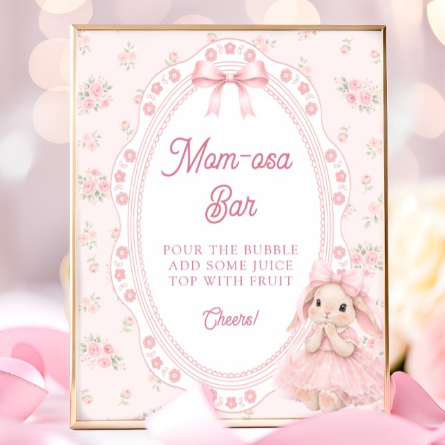 Poster Little Bunny Pink Bow Baby Shower Mom-osa Bar (Criador carregado)