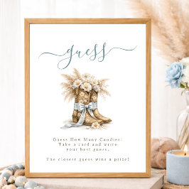 Poster Little Cowboy Boots Bow Baby Shower Guess How Many