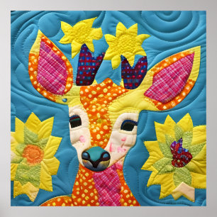 Poster Little Deer Quilt Like Design 
