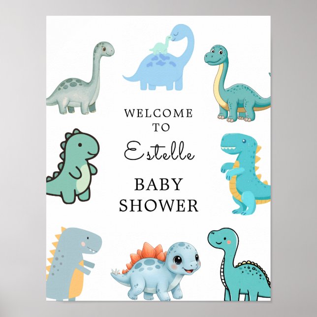 Poster Little Dinosaur Cute Baby Shower (Frente)