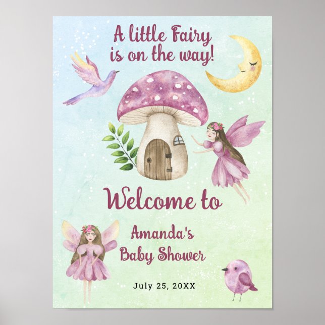 Poster Little Fairy Whimsical Baby Shower Welcome (Frente)