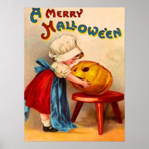 Póster Little Girl & Jack O' Lanterna