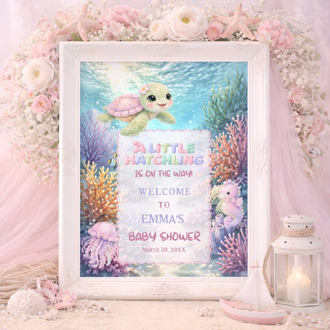 Poster Little Hatchling Sea Turtle Baby Shower Welcome (Criador carregado)