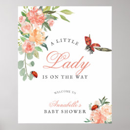 Poster Little Lady Ladybug Roses Girl Baby Shower Welcome