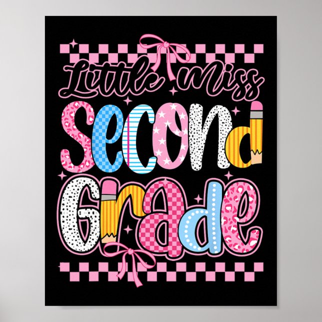 Poster Little Miss 2nd Grade Back To School Girls Kid Coq (Frente)