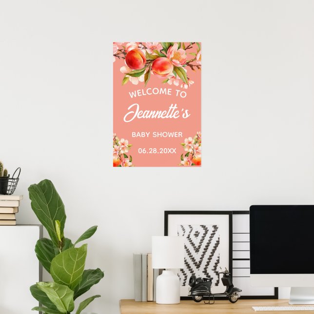 Poster Little Peach Fruit Floral Welcome (Escritório em casa)