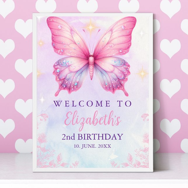 Poster Little Pink Butterfly - Girls' Birthday (Criador carregado)