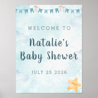Poster Little Star Blue Sky Clouds Baby Shower Welcome