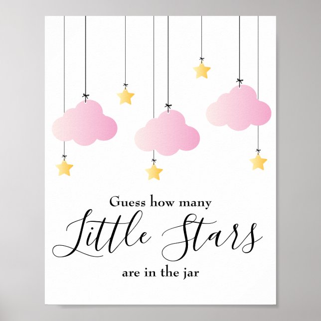 Poster Little Stars Pink Baby Shower Game Sign (Frente)
