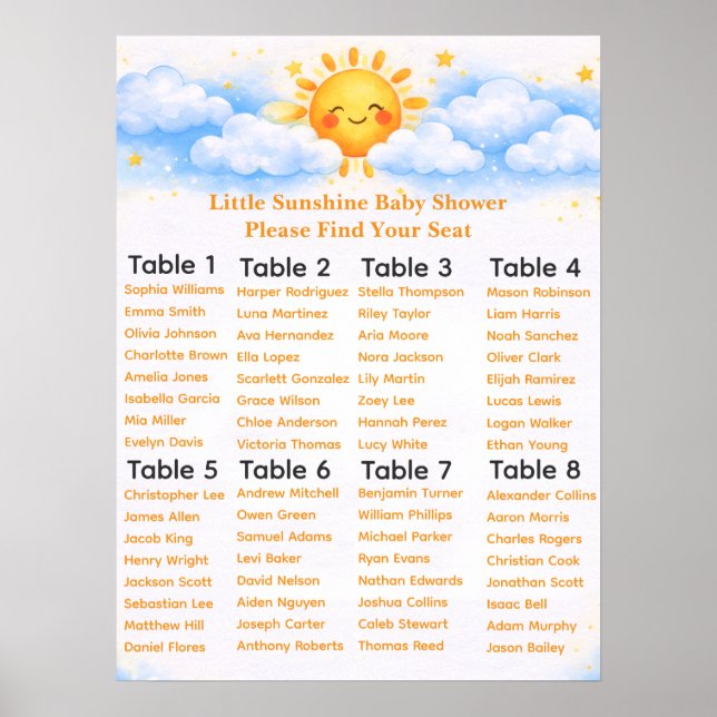 Poster Little Sunshine Baby Shower Seating Chart (Frente)