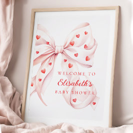 Poster Little Sweetheart Pink Bow Baby Shower Welcome