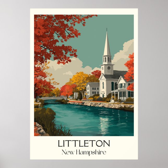 Poster Littleton New Hampshire Cidade Ribeirinha (Frente)
