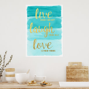 Poster Live Laugh Love Motivação do Ombre Azul