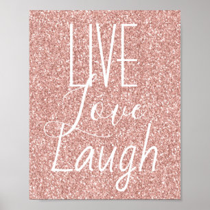 Poster Live Love Laugh Girly Dourado Glitter Typografia P