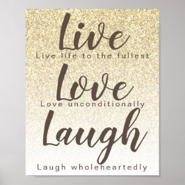Poster Live Love Laugh Girly Dourado Glitter Typografia P