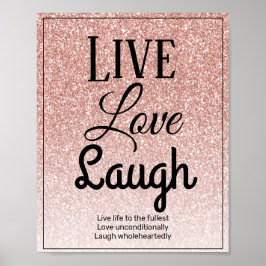 Poster Live Love Laugh Girly Rosa Dourada Tipografia Glit