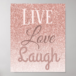 Poster Live Love Laugh Girly Rosa Dourada Tipografia Glit