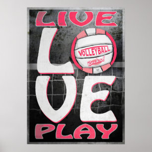 Poster Live Love Tocar Voleibol Rosa
