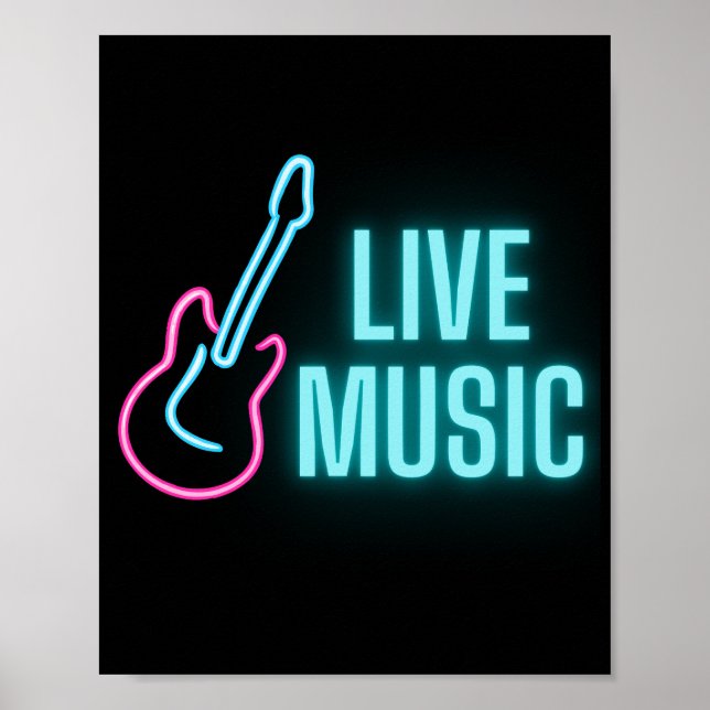 Poster Live Music Neon Guitar (Frente)
