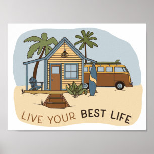 Poster Live Your Best Life Beach Surfer