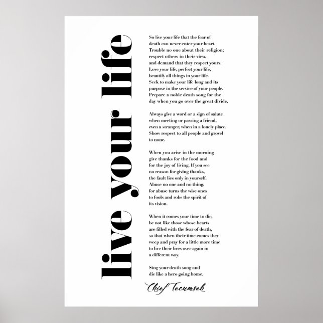 Poster Live Your Life by Tecumseh (Frente)