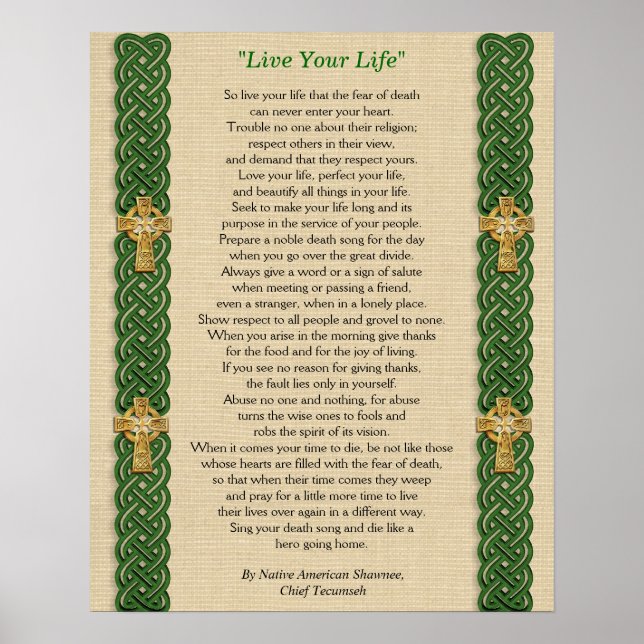Poster "Live Your Life", do Chefe Tecumseh (Frente)