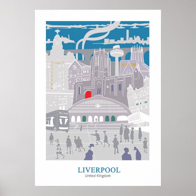 Poster Liverpool Building Blue Cinza (Frente)
