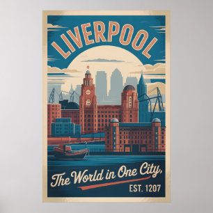 Poster Liverpool Inglaterra Paisagem Urbana Estilo Retrô 