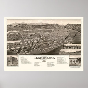 Póster Livingston, MT Panorâmica - 1884