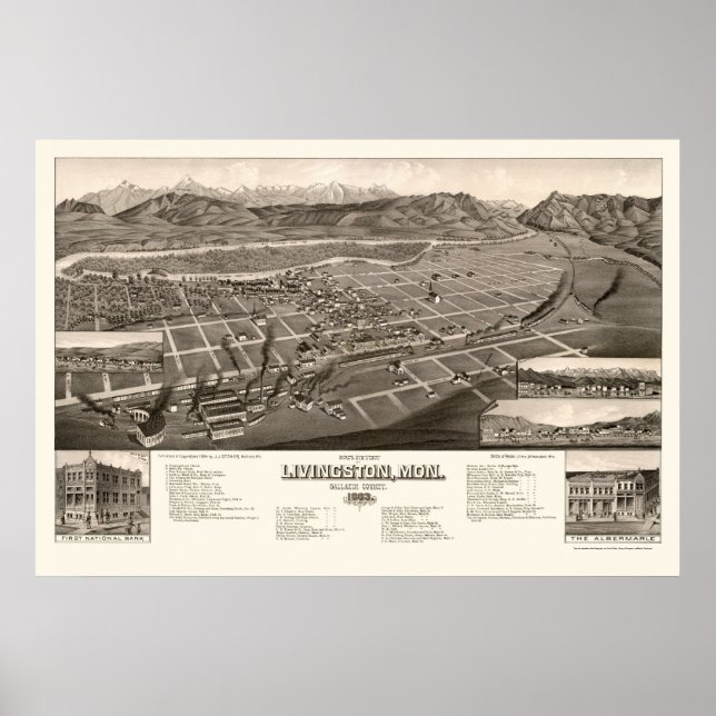 Póster Livingston, MT Panorâmica - 1884 (Frente)