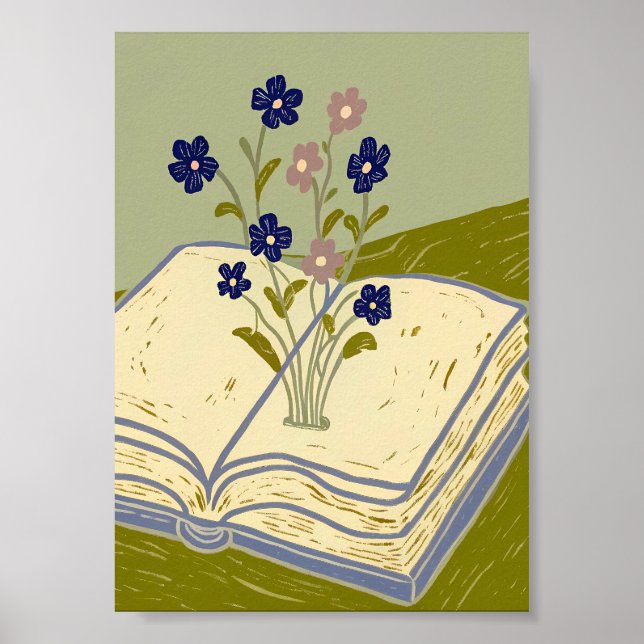 Poster Livro Aberto Caprichoso com Ilustração de Flores S (Frente)