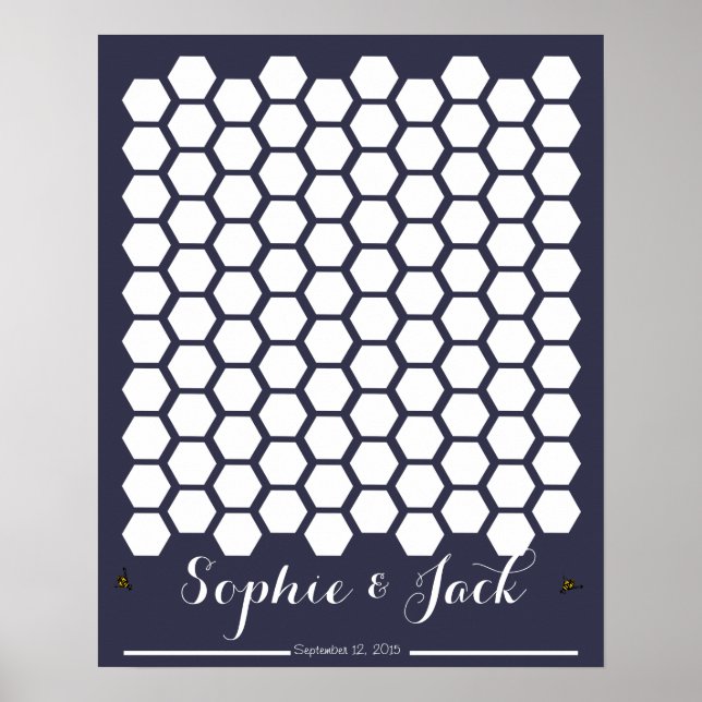 Póster livro de convidados de casamento de abelhas honeyc (Frente)