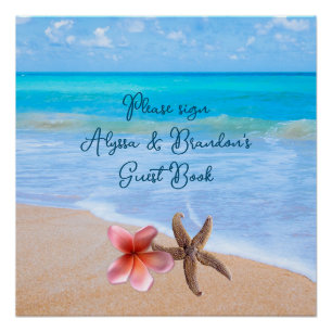 Póster Livro de Convidados de Casamento de Cena de Oceano
